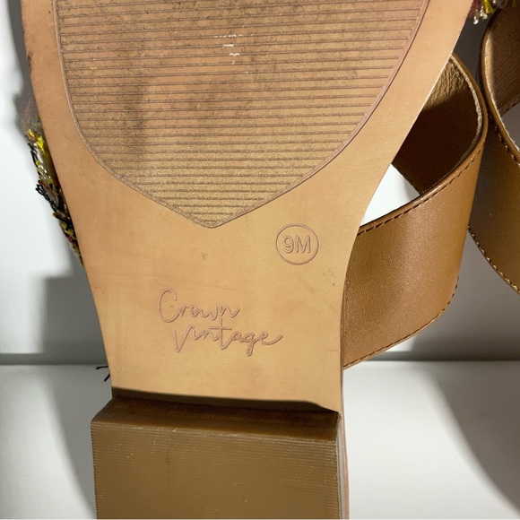 Crown Vintage Somaya Fringe Boho Jeweled Slip on Leather Open Toe Sandals Tan 9M - Picture 2 of 16